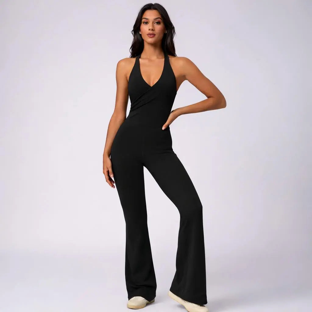 Women'S Backless Halter Sports Jumpsuit Tummy Control Buttery Soft Activewear for Daily Wear & Training