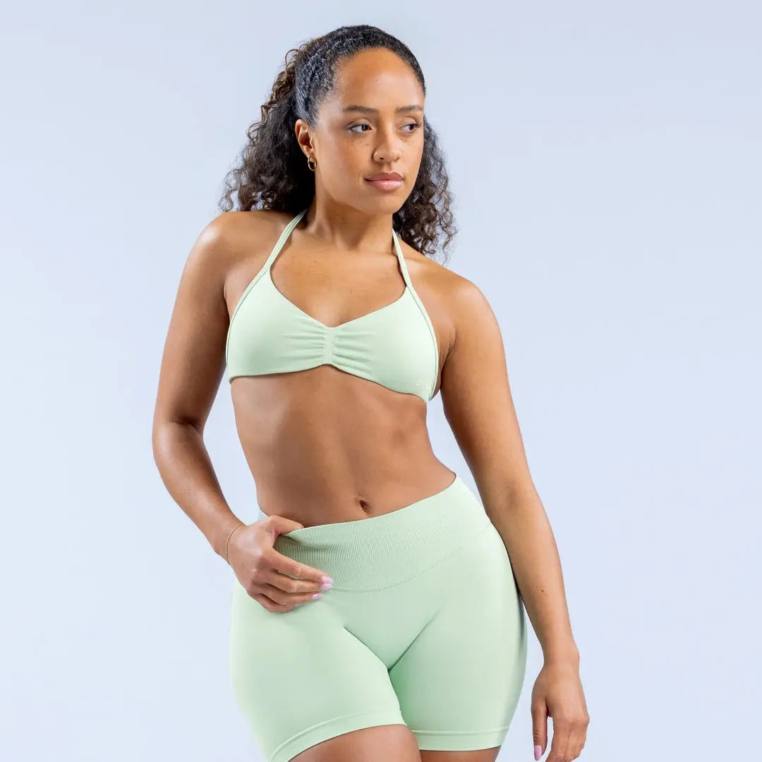 Impact Strappy Bra & Shorts Set - Sleek and Supportive Activewear in Plain Coral Color for Women Workout Running Clothes Athletic Sports Clothing Fitness Suit Skinny Sportswear Mesh Athleisure