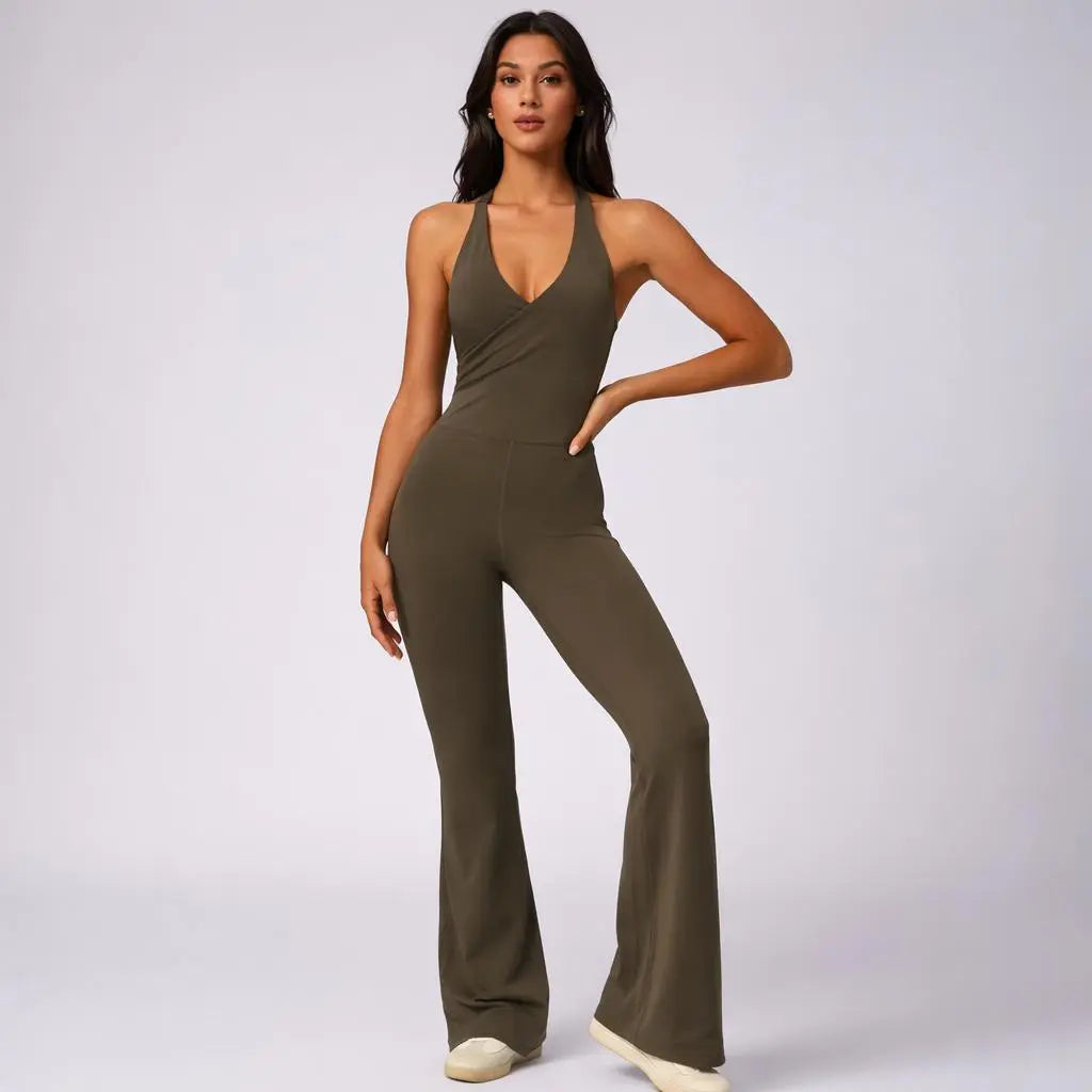 Women'S Backless Halter Sports Jumpsuit Tummy Control Buttery Soft Activewear for Daily Wear & Training