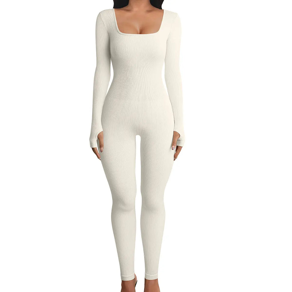 Women Yoga Jumpsuits Workout Ribbed Long Sleeve Sport Jumpsuits
