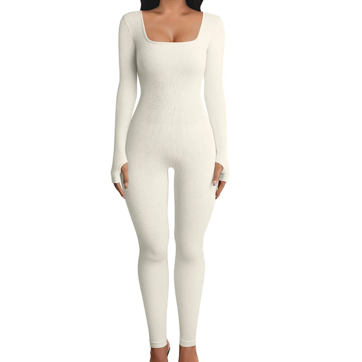 Women Yoga Jumpsuits Workout Ribbed Long Sleeve Sport Jumpsuits
