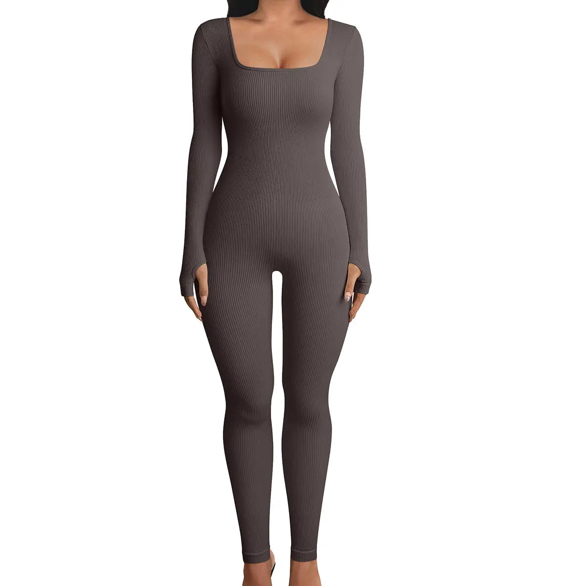 Women Yoga Jumpsuits Workout Ribbed Long Sleeve Sport Jumpsuits