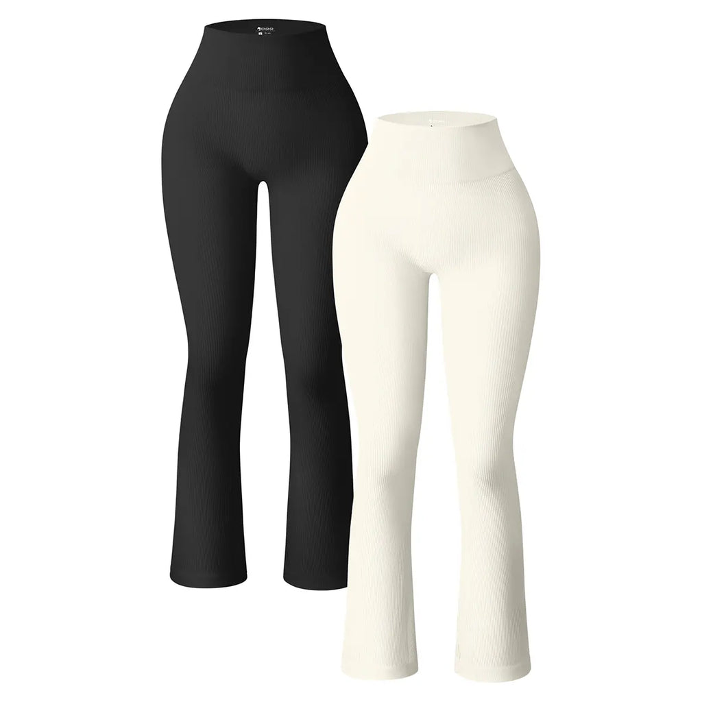Women'S Yoga Pants Ribbed Seamless Workout High Waist Bell Bottoms Flare Leggings Comfort