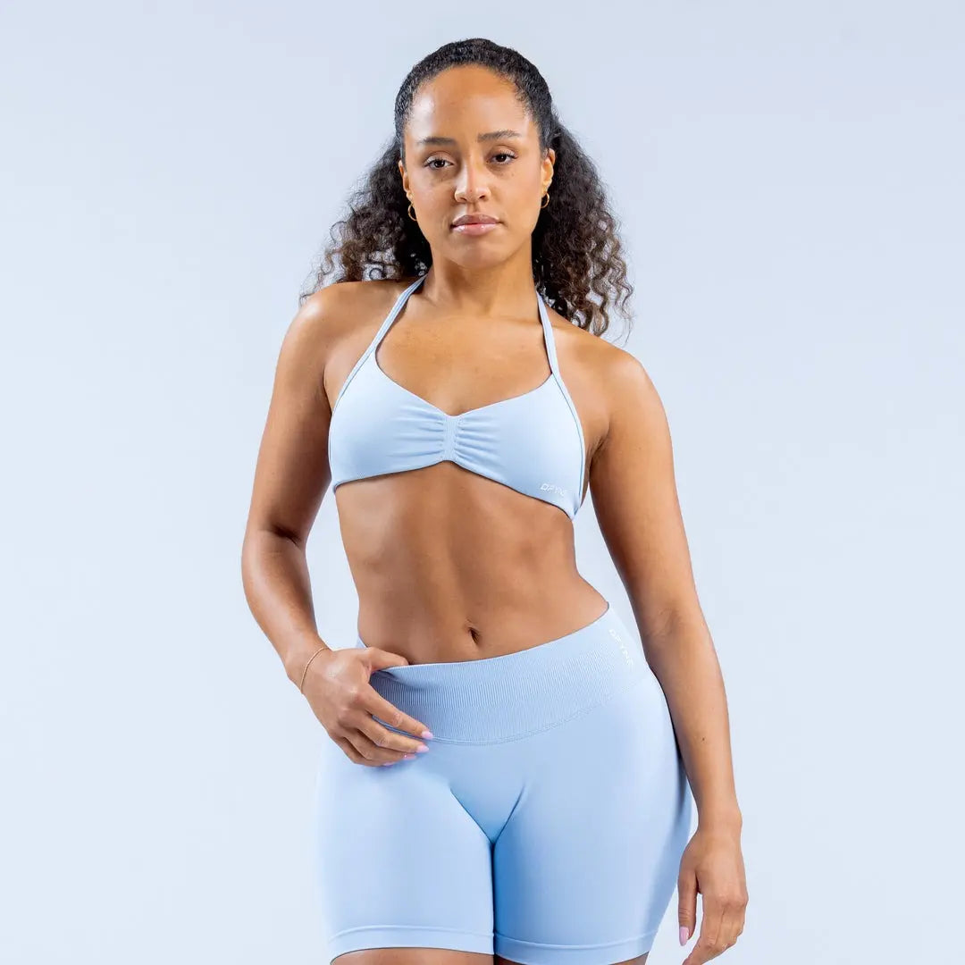 Impact Strappy Bra & Shorts Set - Sleek and Supportive Activewear in Plain Coral Color for Women Workout Running Clothes Athletic Sports Clothing Fitness Suit Skinny Sportswear Mesh Athleisure