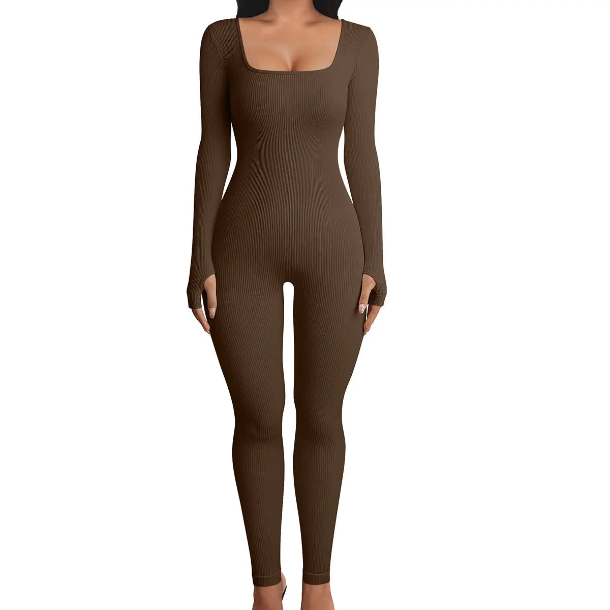 Women Yoga Jumpsuits Workout Ribbed Long Sleeve Sport Jumpsuits