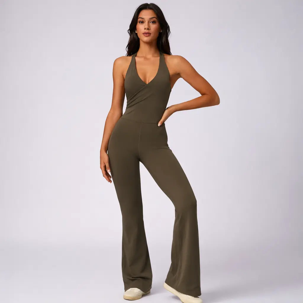 Women'S Backless Halter Sports Jumpsuit Tummy Control Buttery Soft Activewear for Daily Wear & Training
