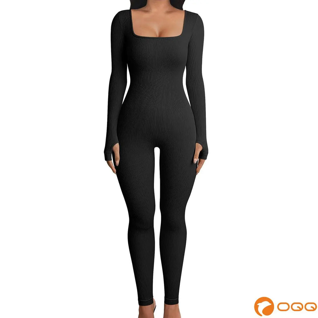 Women Yoga Jumpsuits Workout Ribbed Long Sleeve Sport Jumpsuits