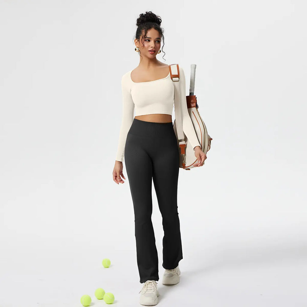 Women'S Yoga Pants Ribbed Seamless Workout High Waist Bell Bottoms Flare Leggings Comfort