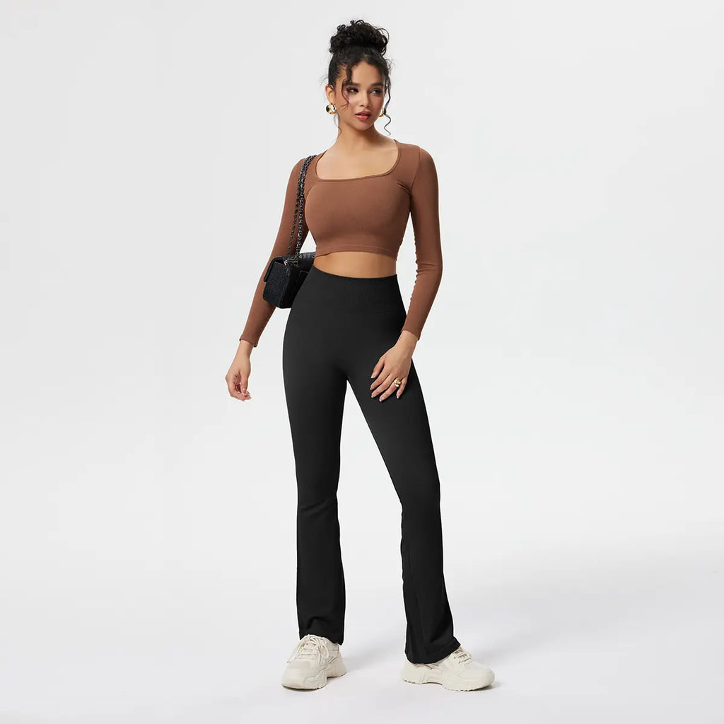 Women'S Yoga Pants Ribbed Seamless Workout High Waist Bell Bottoms Flare Leggings Comfort