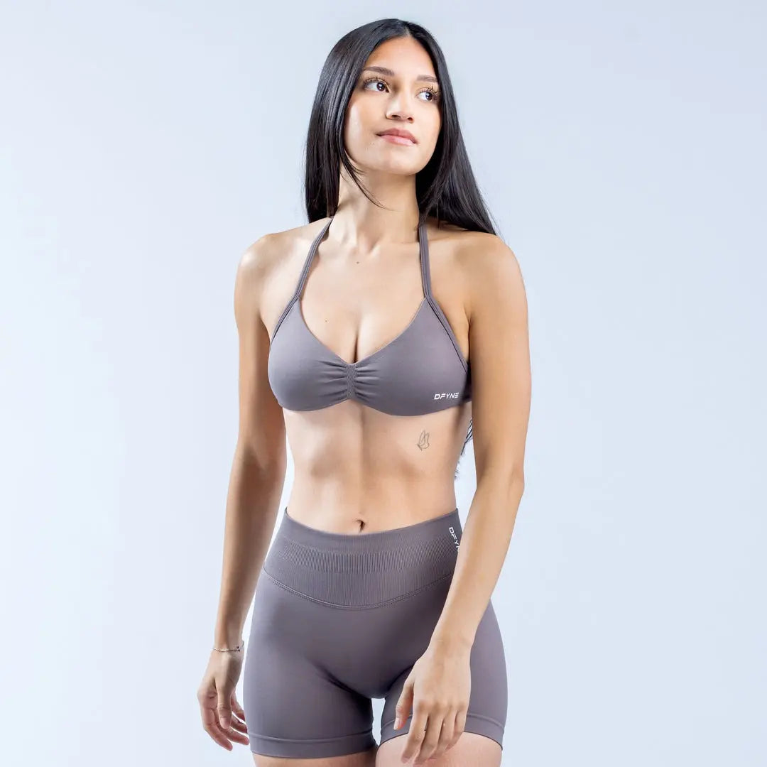 Impact Strappy Bra & Shorts Set - Sleek and Supportive Activewear in Plain Coral Color for Women Workout Running Clothes Athletic Sports Clothing Fitness Suit Skinny Sportswear Mesh Athleisure